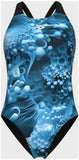 BLUE FLOWERS SWIMSUIT V BACK