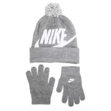 Kids Dark Grey Heather Swoosh Beanie & Gloves Set