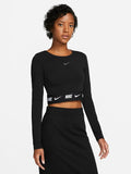 Tape Long-Sleeve Crop Top Black