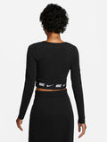 Tape Long-Sleeve Crop Top Black