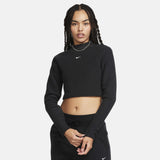 Sportswear Phoenix Plush Slim Mock-Neck Long-Sleeve Cropped Cozy Fleece Top Black