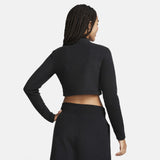 Sportswear Phoenix Plush Slim Mock-Neck Long-Sleeve Cropped Cozy Fleece Top Black
