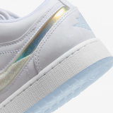 GS Air Jordan 1 Low White Ice Blue Glitter Swoosh